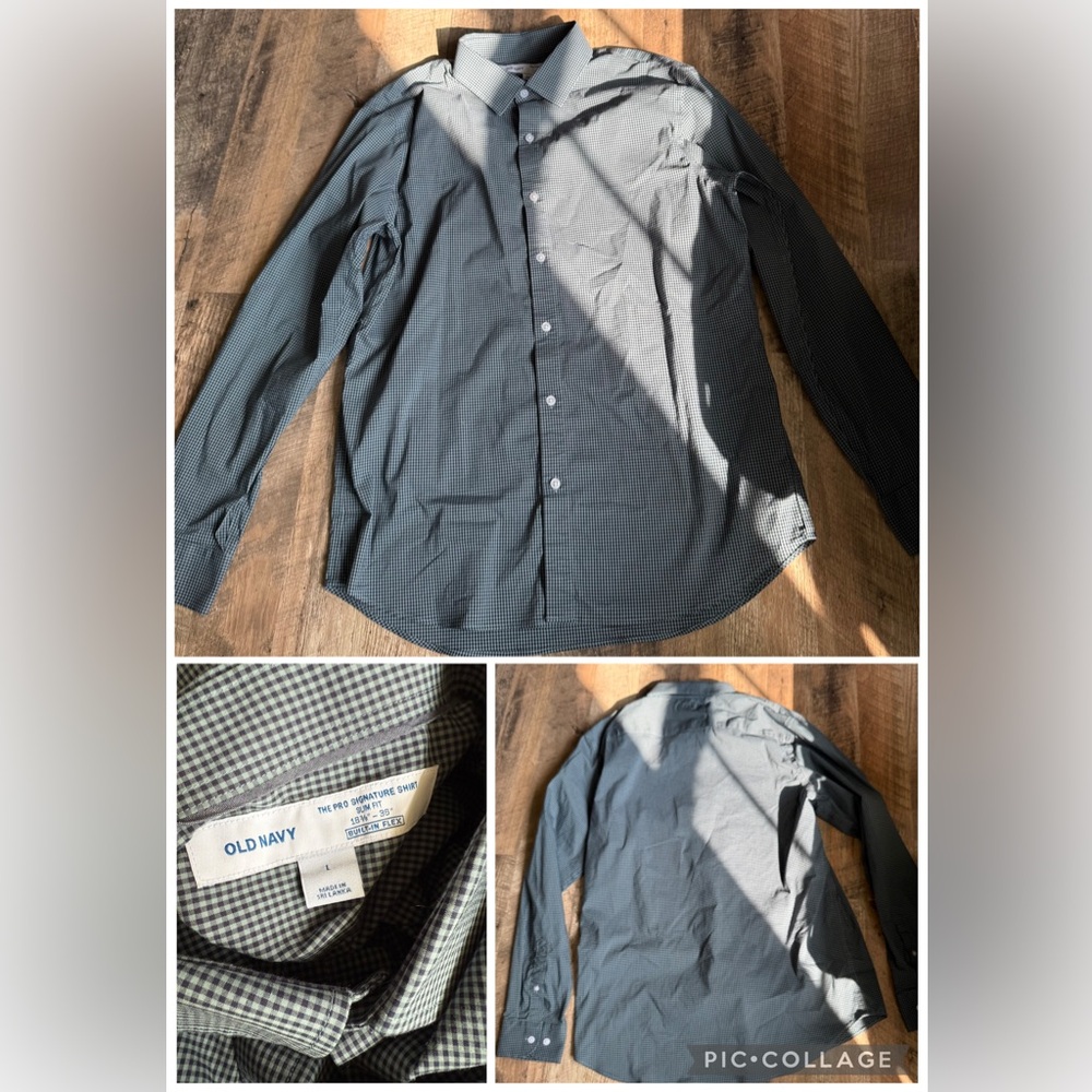 Old Navy Men's Dark Checkered Button-Down Shirt Large Slim Fit